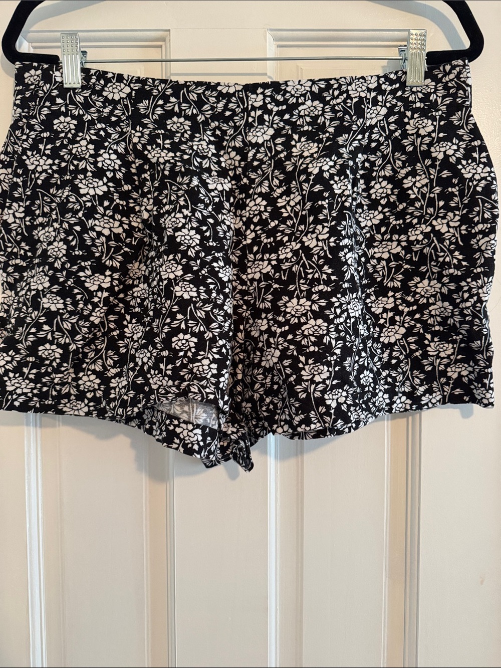 LOFT Black and White Floral High-Waist Shorts